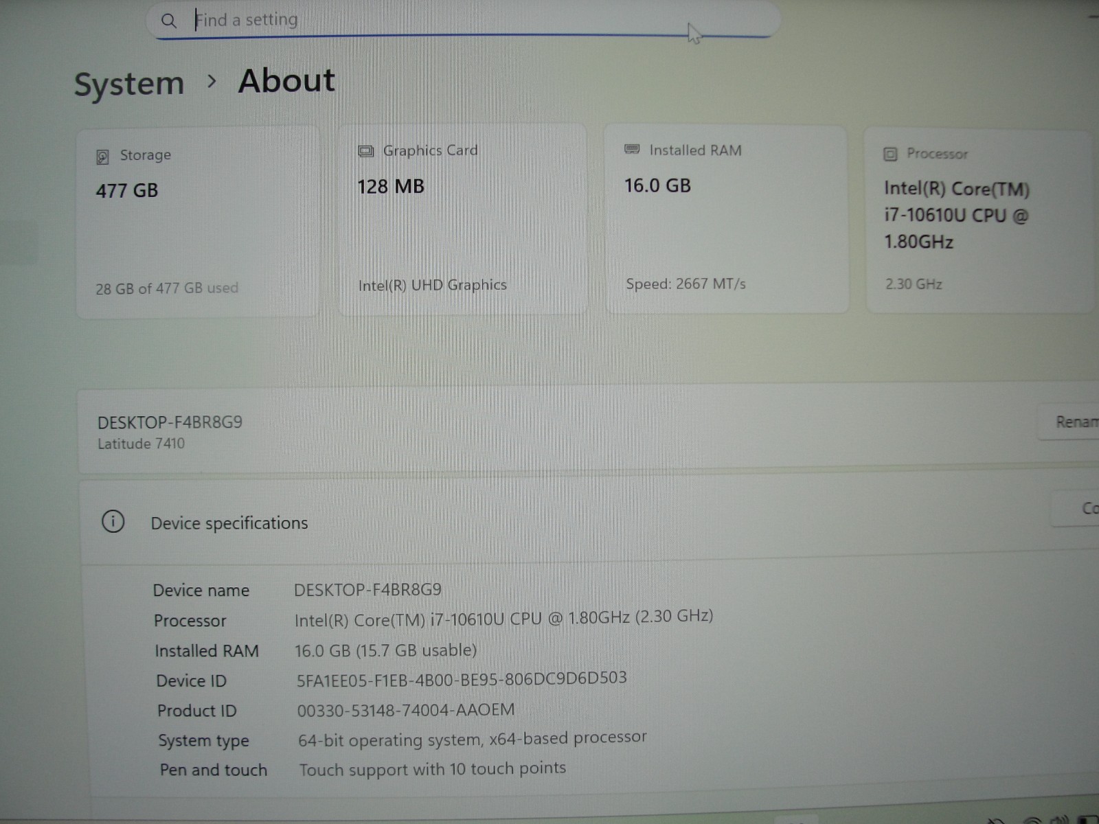 Dell Latitude 7410 14” FHD TOUCH i7-10610U 1.8GHz 16GB RAM 512GB SSD +Charger