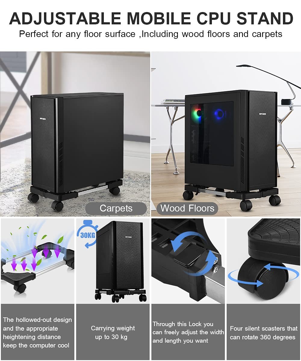 Computer Tower Stand, Adjustable Mobile CPU Stand with Rolling Caster…