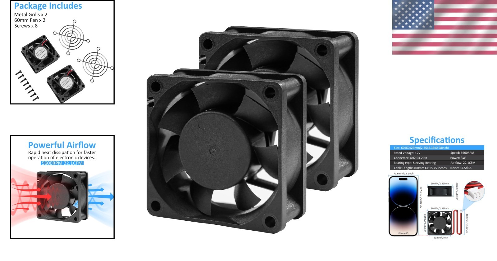 Durable 60x25mm 12V Cooling Fan – 2-Pin, High Performance for Amps