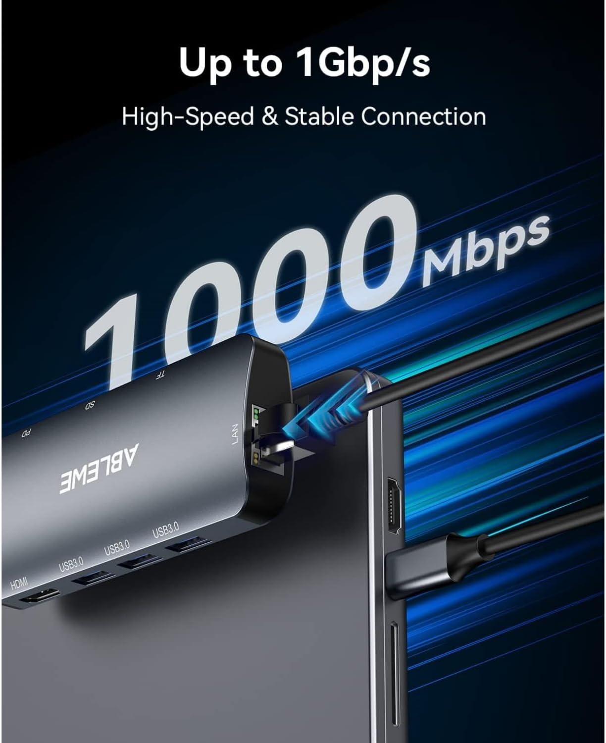 USB C Hub Ethernet, 8 in 1 Multiport USB C to HDMI Adapter 4K@60Hz,1000Mbps, 100