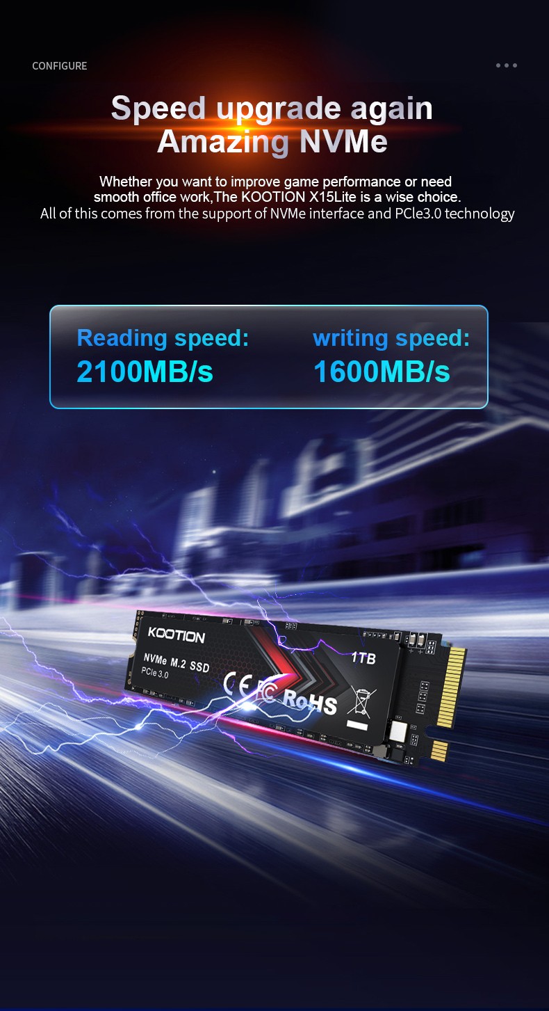 Kootion 1TB Internal Solid State Drive PCle 3.0 NVMe M.2 Drive Data to 2000MB/S