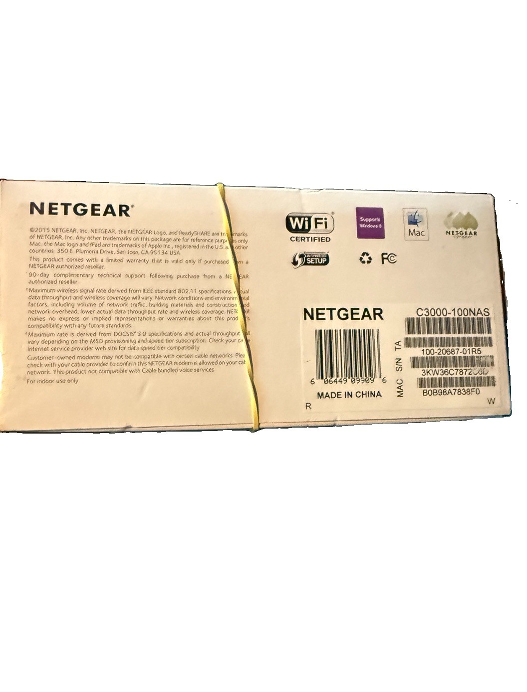 NETGEAR C3000 N300 WiFi Cable Modem Router DOCSIS 3.0 Open Box Sealed