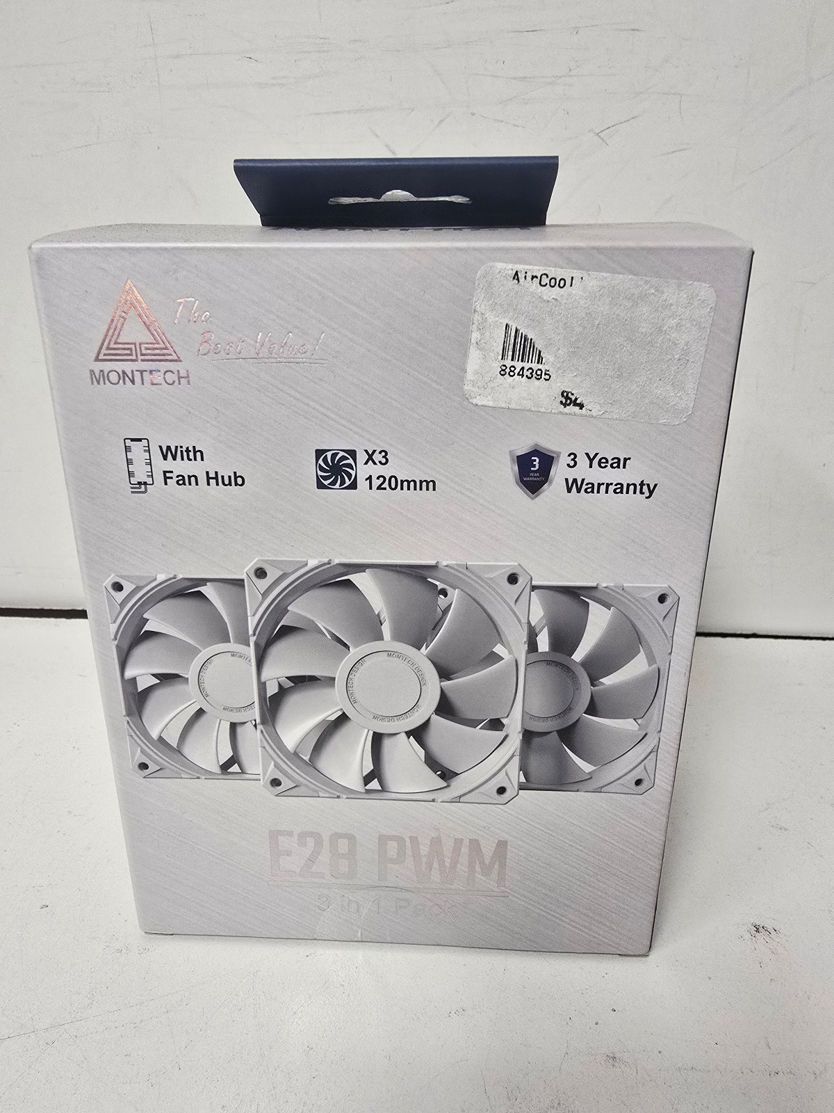 Montech E28 PWM Fluid Dynamic Bearing 120mm Case Fan – White (3 Pack)