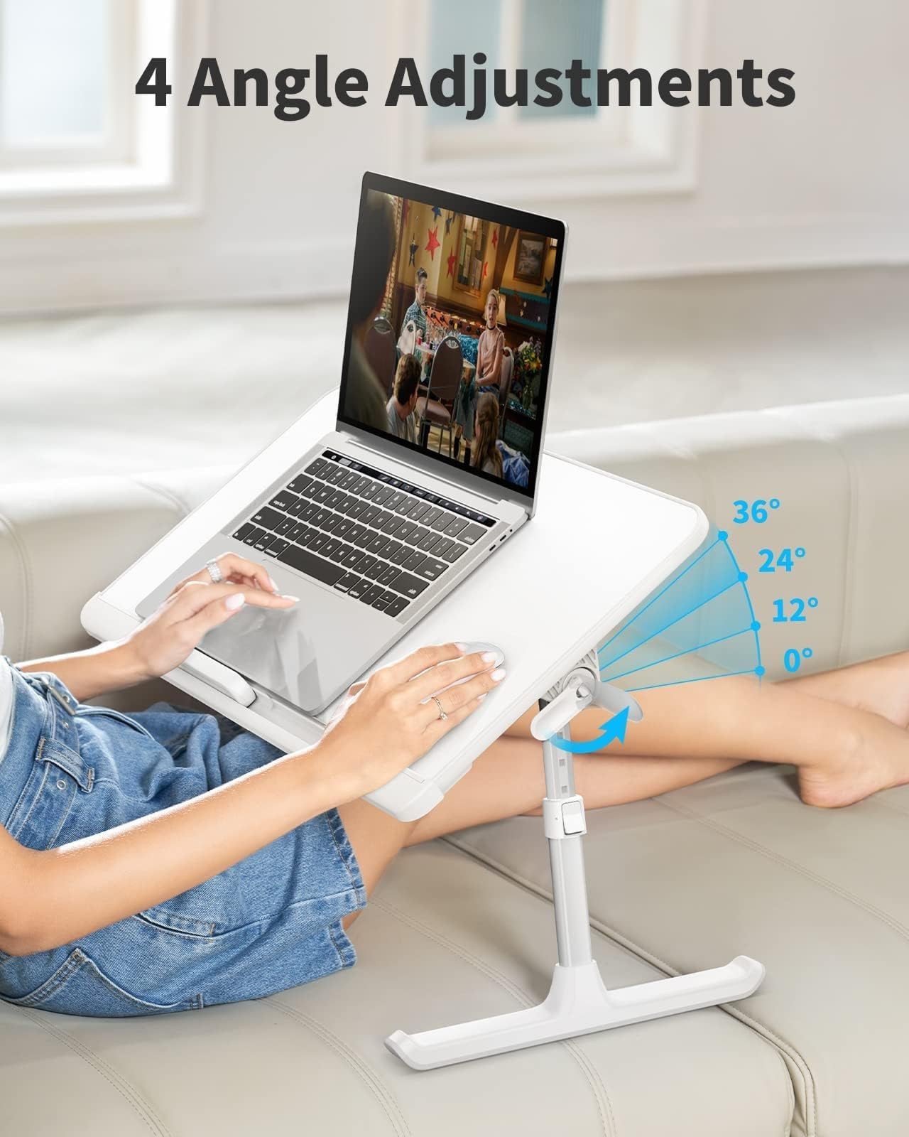 SAIJI Laptop Bed Tray Table, Adjustable PVC Leather 23.6 x 12.6 In, White