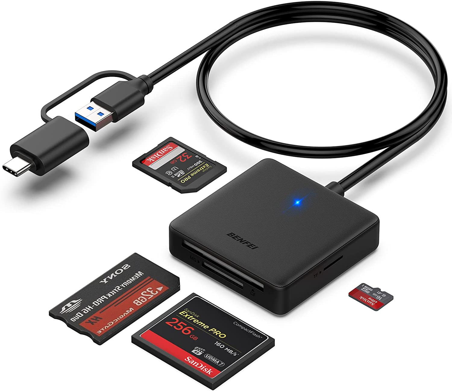 4-in-1 USB C & USB 3.0 SD/TF/CF/MS Card Reader for iPhone 15 MacBook Pro Air