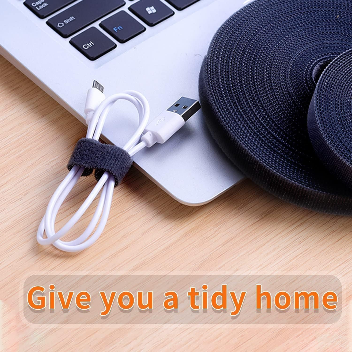 32FT Reusable Fastening Tape Cable Ties Double-Sided Hook-And-Loop Cable Managem