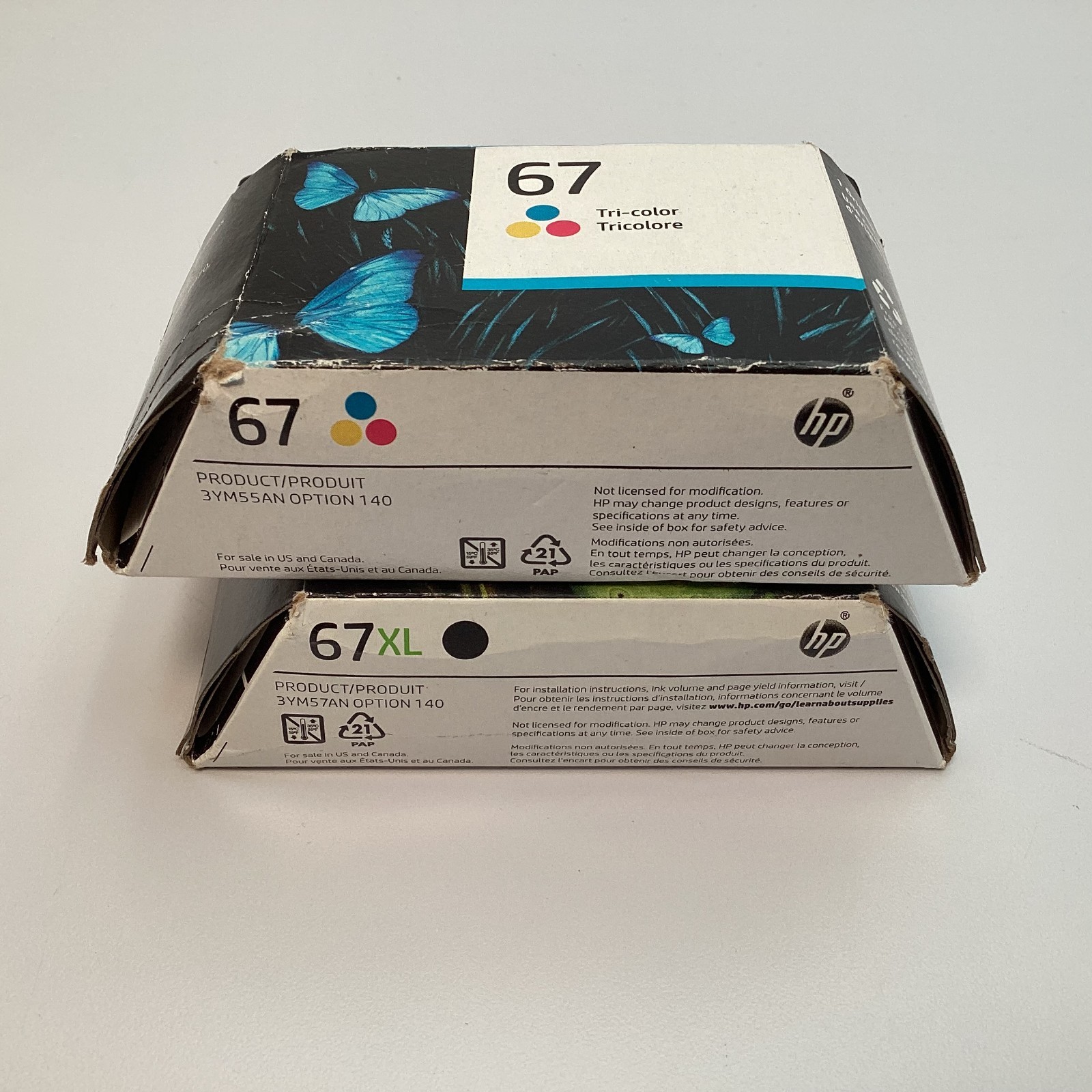 Lot of 2 HP 67XL Black & 67 Tri-Color Ink Cartridge – 3YM57AN 3YM55AN – 11/2025+