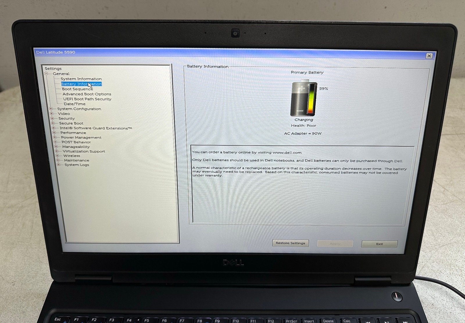 Dell Latitude 5590 15.6FHD (i7-8650U @1.90, 16GB RAM, Boot To Bio) NO HD/ADAPTER