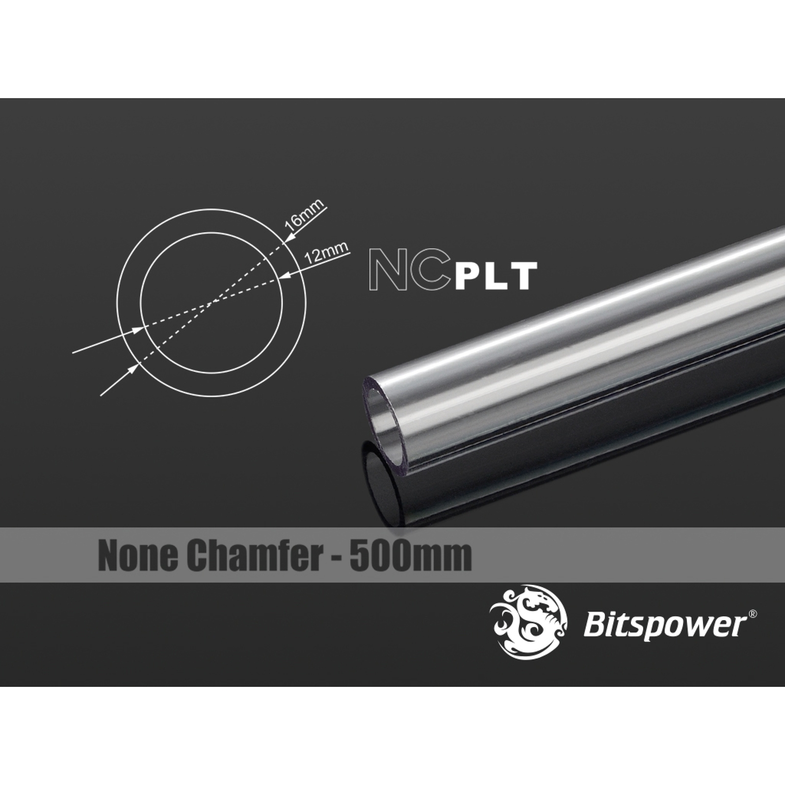 Bitspower None Chamfer PETG Link Tube 16/12mm, 50cm – Transparent