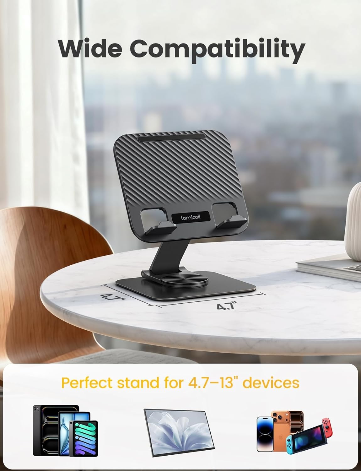Lamicall Adjustable iPad Stand for Desk – [Ultra-Slim Foldable][360°Rotation] T