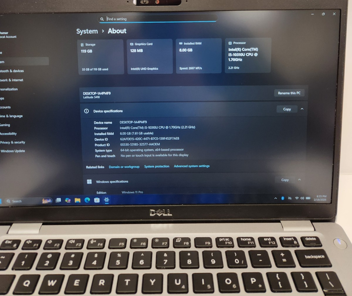 Dell Latitude 5410 Core i5-10310U, 8GB RAM, 128GB SSD, Win11 PRO #0386