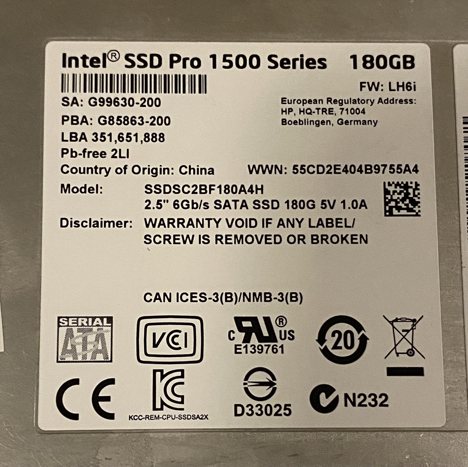 Intel 732678-001 Intel.Hard Drive 180 GB Serial ATA-600 (6 Gbit/s) 2.5″ SFF Inte