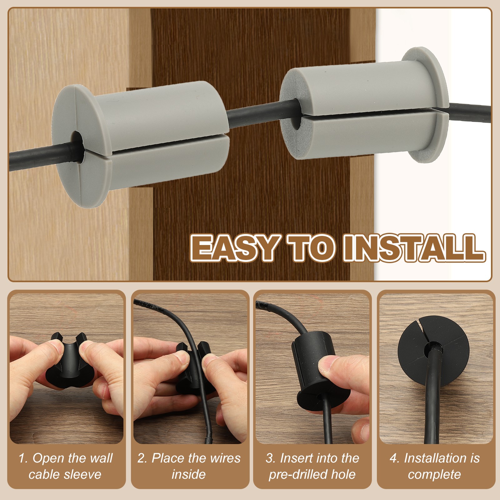 6 Pcs 3/4″ Wall Grommet Cable Routing Kit for 0.28″ (7mm) Hole White