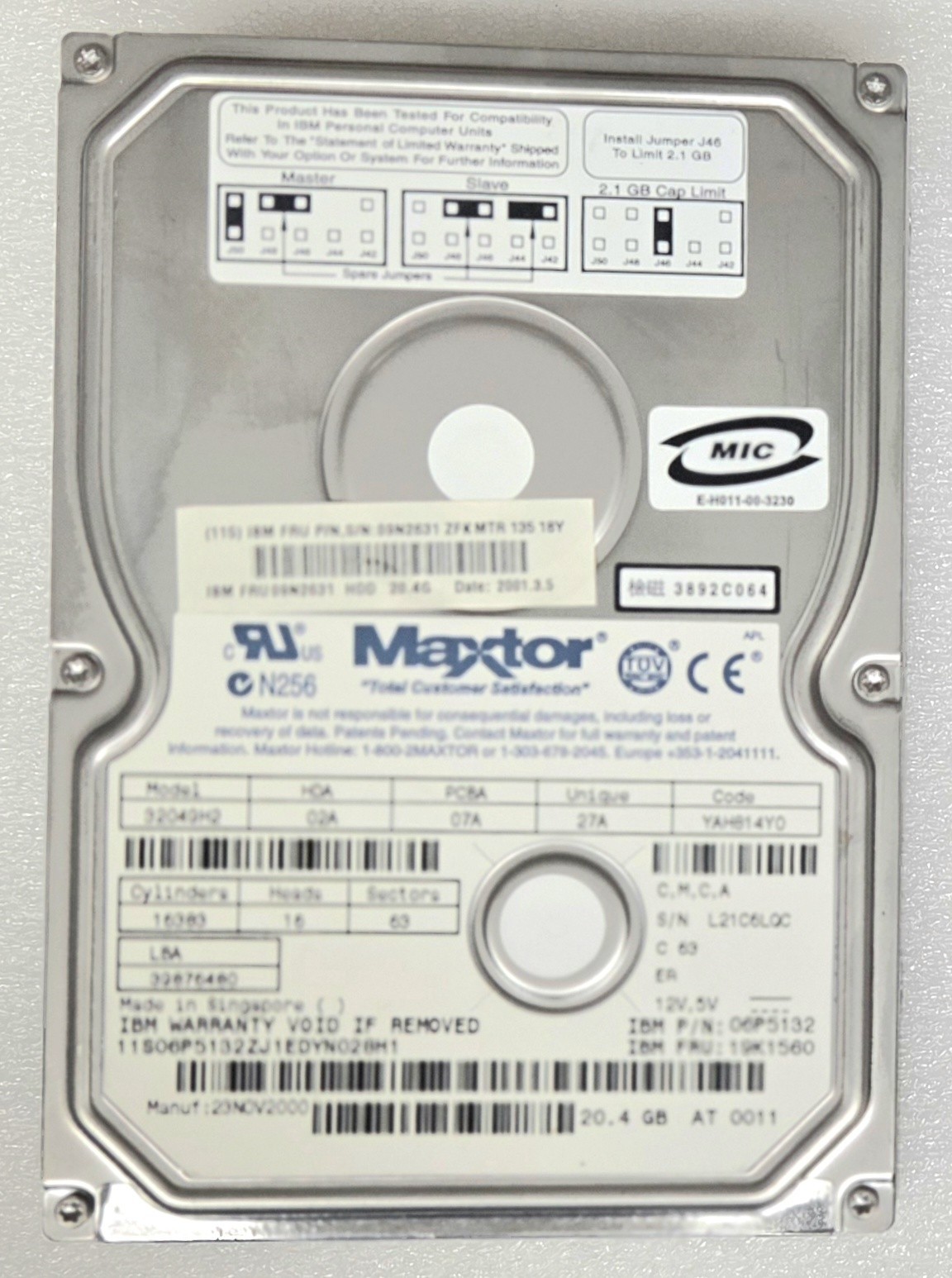 Maxtor IBM 32049H2 09N2631 06P5132 19K1560 20.4GB 5400 RPM IDE HDD No error!!!