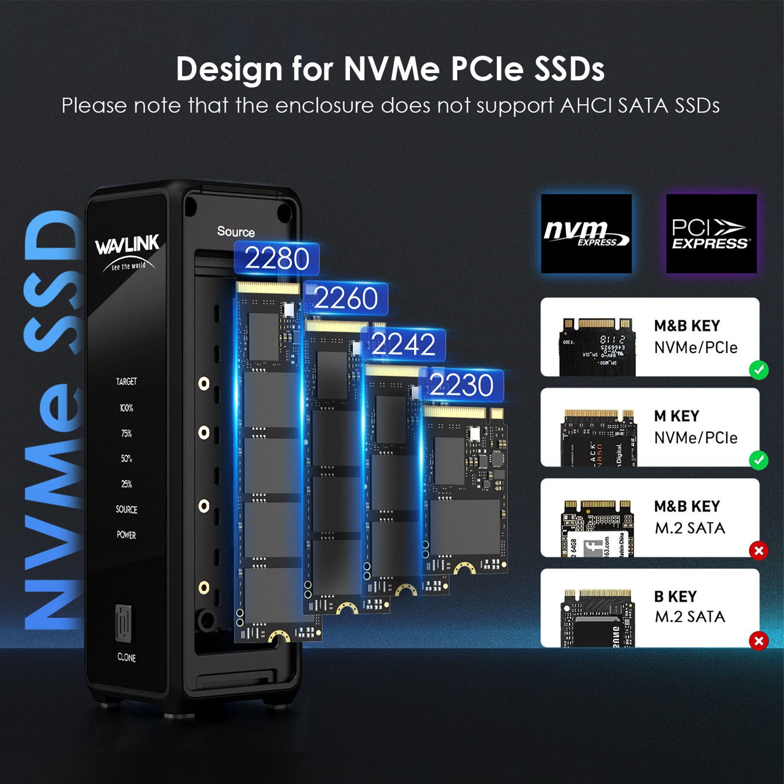 2-Bay Hard Drive Enclosure M.2 SSD Duplicator with Offline-Clone up to 2x 16TB