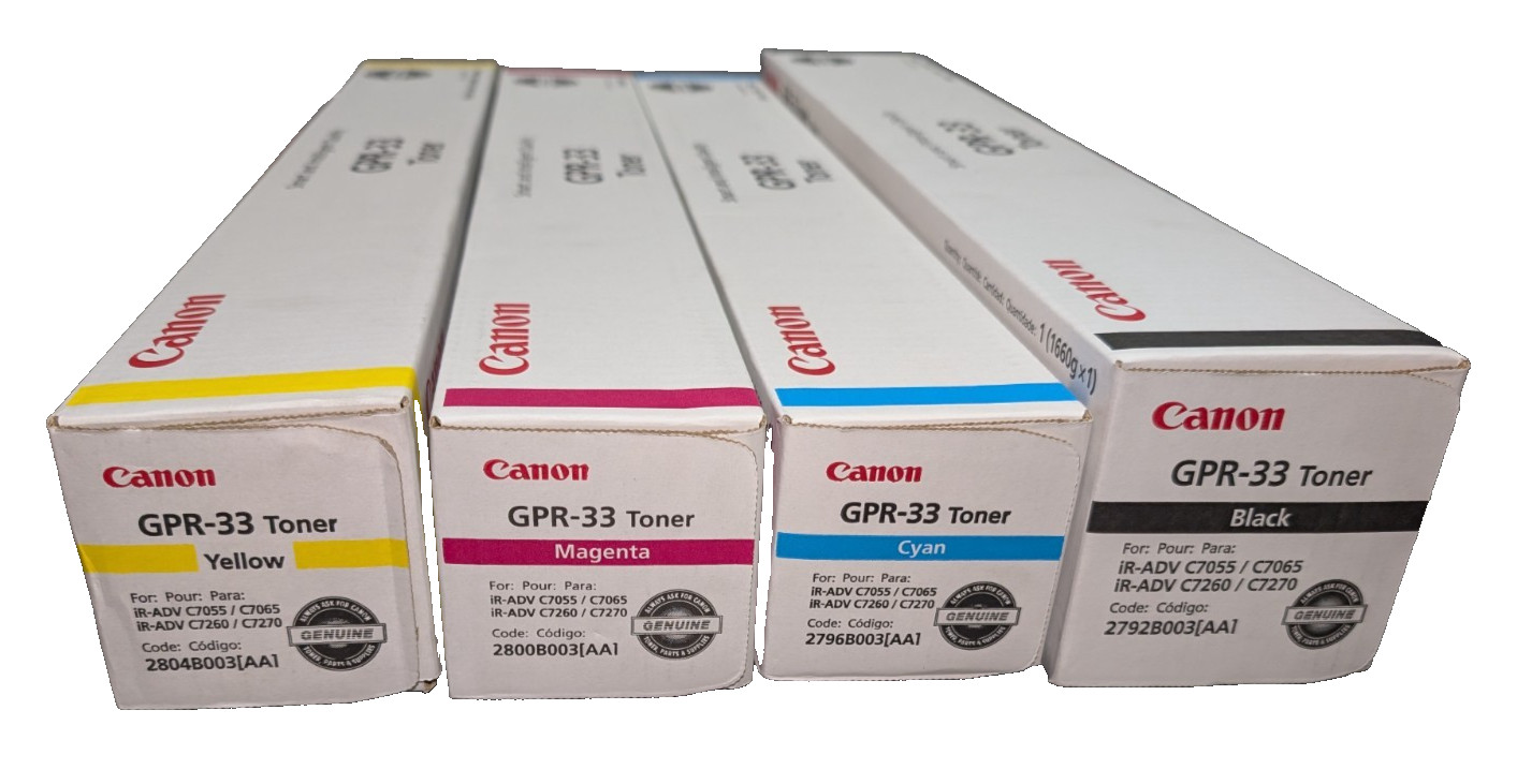 Genuine Canon Toner Cartridges (GPR-33), Set of 4 Colors, (CYMK), OEM, NEW!