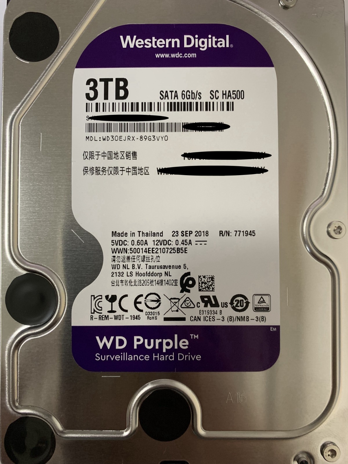 3TB (WD30PURX) WESTERN DIGITAL WD Purple 3.5″ SATA SurveillanceHard Drive Video