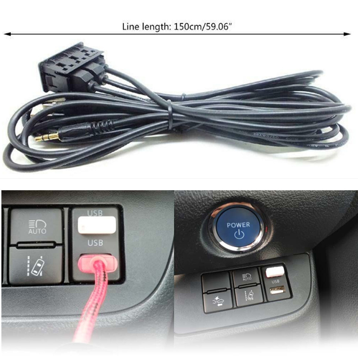 Dash AUX Flush Panel Mount Extension Cable Adapter 2 USB Port For Car Truck SUV