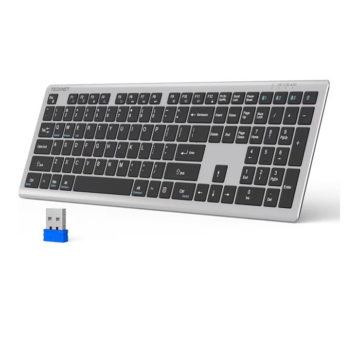 TECKNET Bluetooth Keyboard Rechargeable, 4-Device Free Switching (2.4G+BT)
