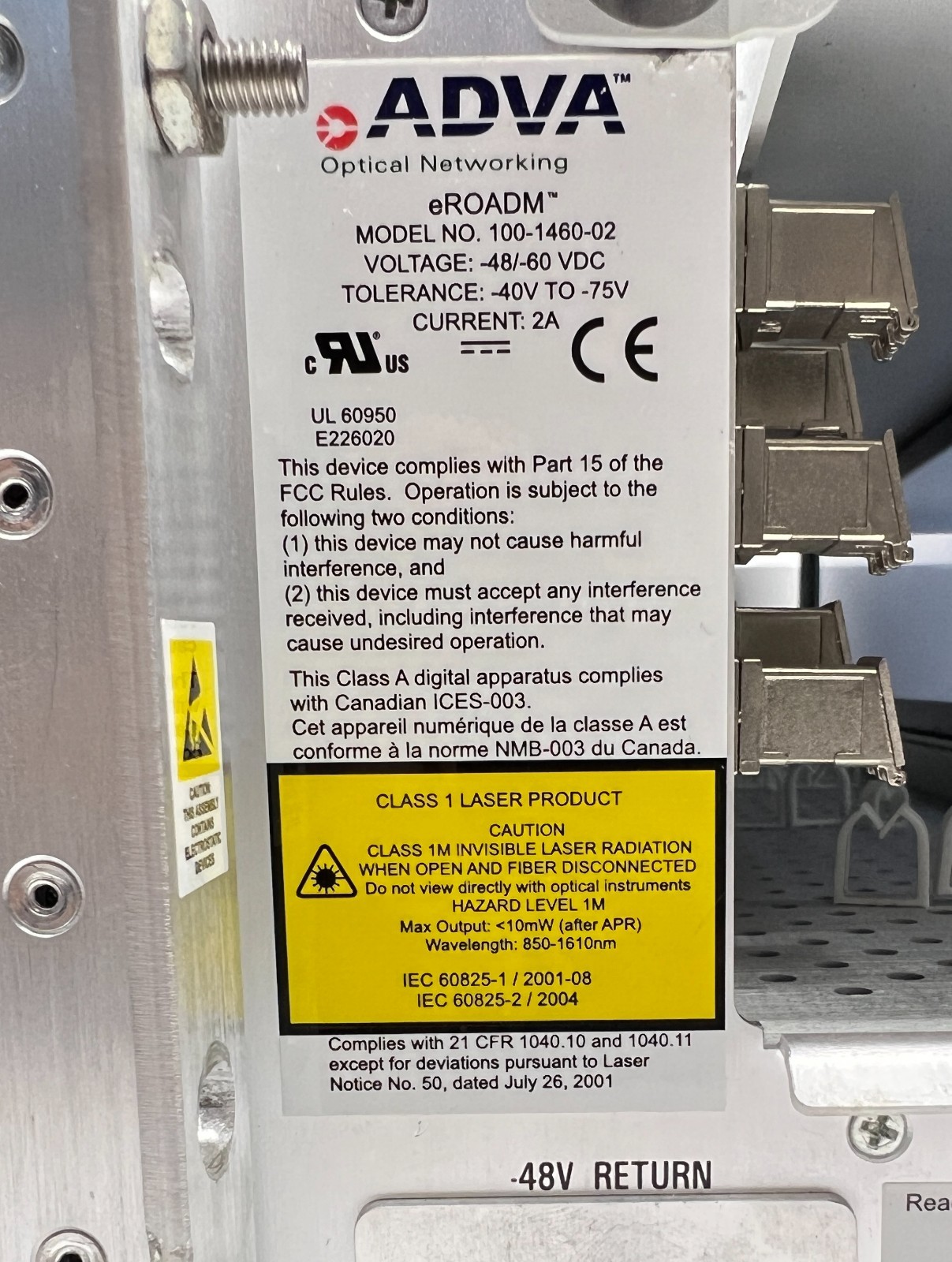 ADVA MOVAZ OPTICAL eROADM Shelf Assembly 100-1460-02 w/40L MDM 3U 200-3370-02C