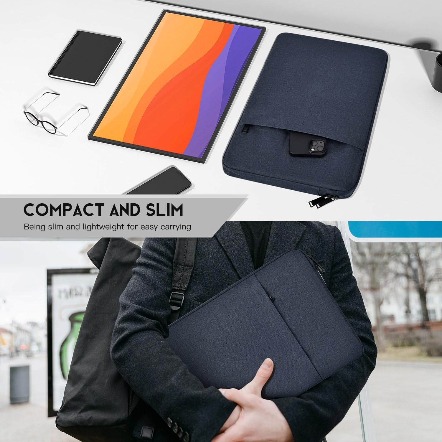CaseBuy Portable Monitor Sleeve 15.6-16.1 Inch, Navy Blue, Padded
