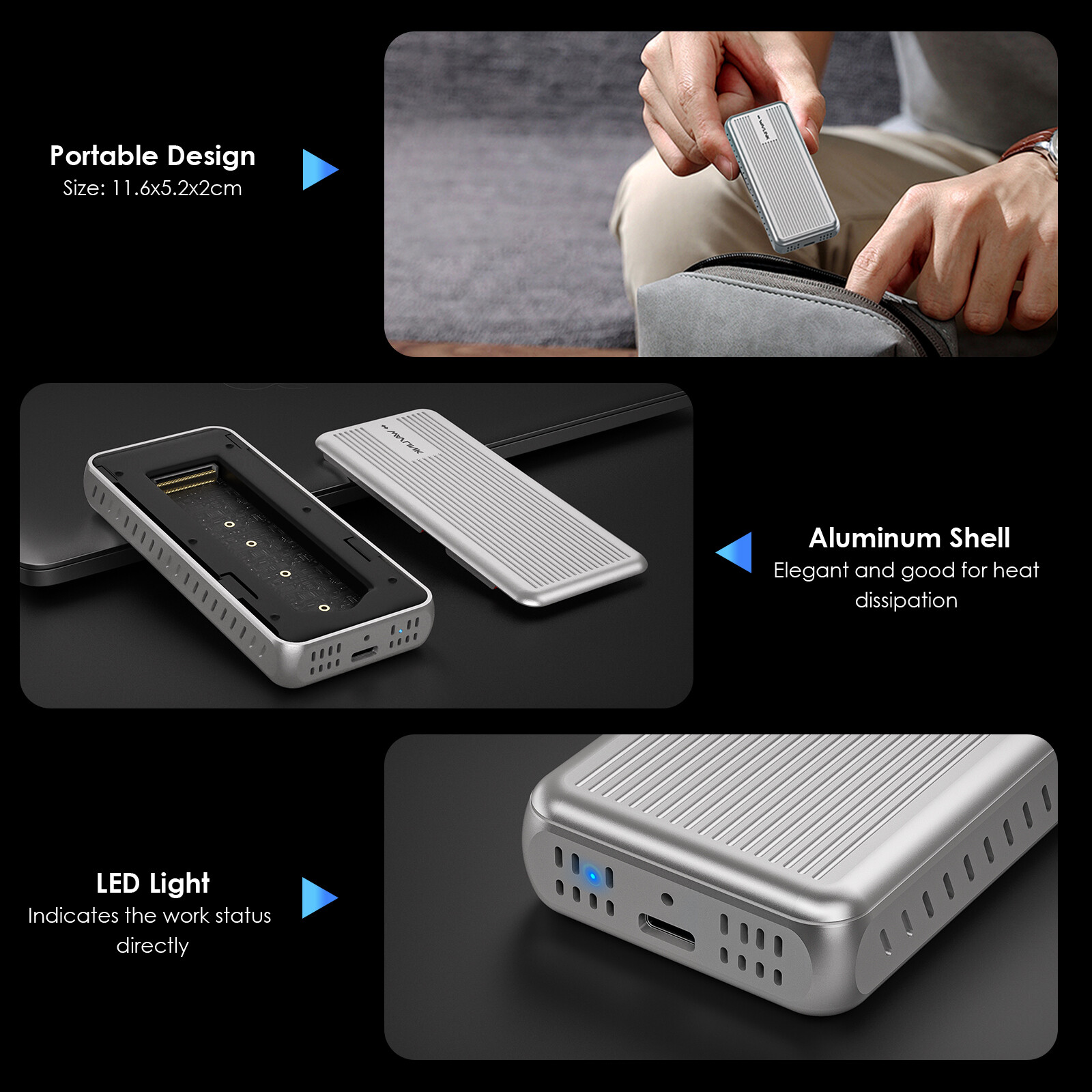 WAVLINK 40Gbps PCIe NVMe SSD Enclosure USB4 External Hard Drive Enclosure