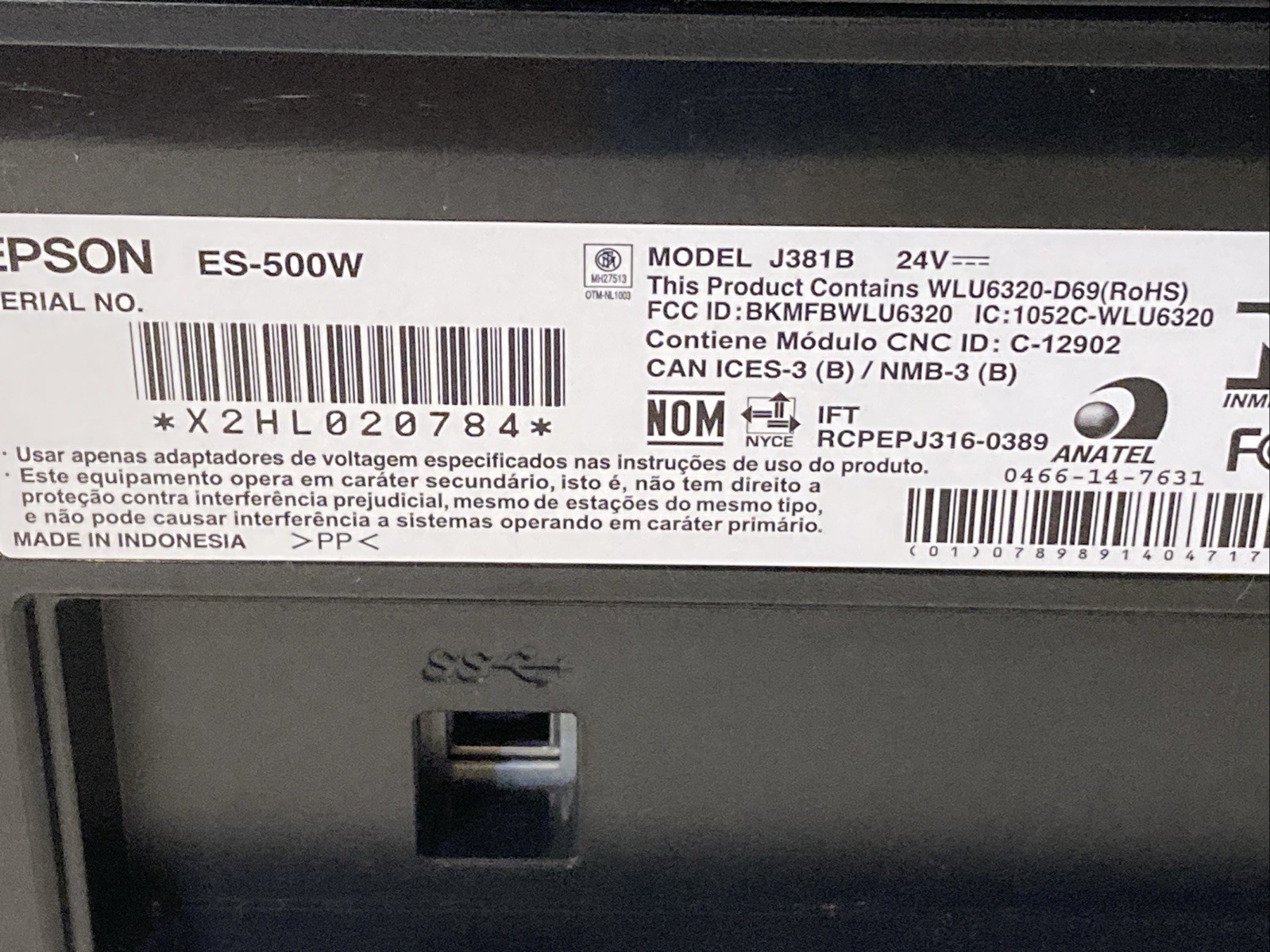 Epson WorkForce ES-500W Wireless Duplex Desktop Document Scanner W Cords 1320 Sc