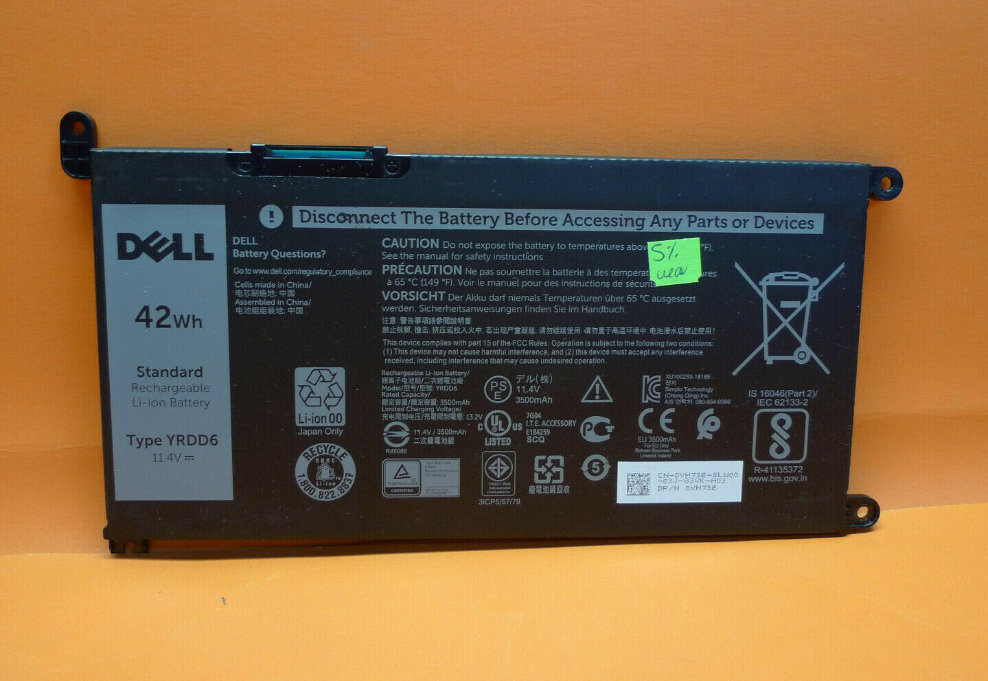 NEW Genuine Dell Inspiron 14 5482 5485 3-Cell 42Wh 11.4V Battery YRDD6