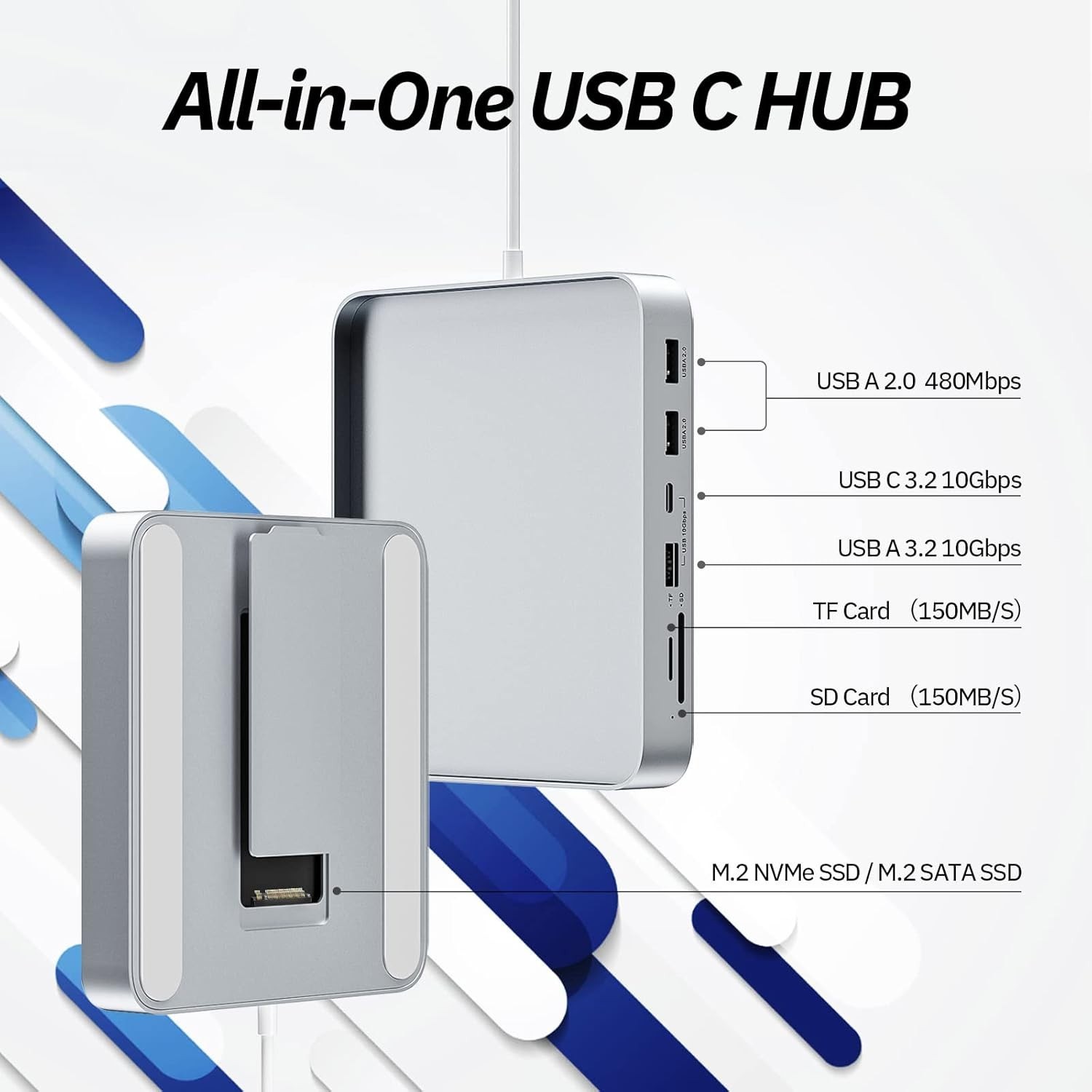 Uesd USB C Hub for iMac 24 inch for M1/M3/M4 Support M.2 NVMe SSD Silver