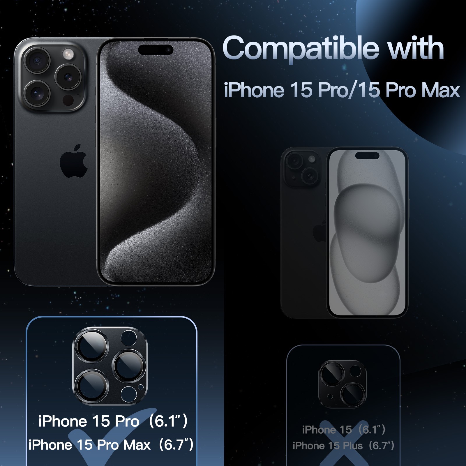 JETech Camera Lens Protector for iPhone 15 Pro and iPhone 15 Pro Max, 1-Pack