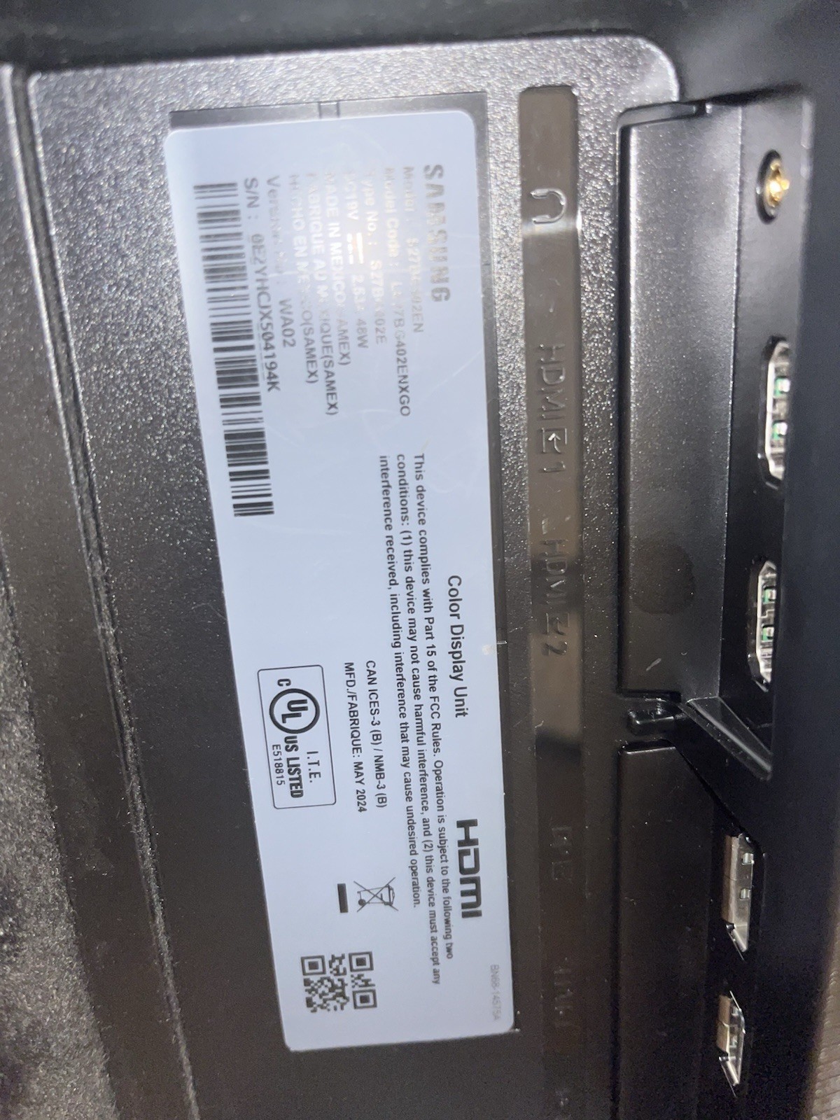 Samsung Odyssey 27in Gaming Monitor 240Hz 1ms FHD HDMI/DP S27BG402EN