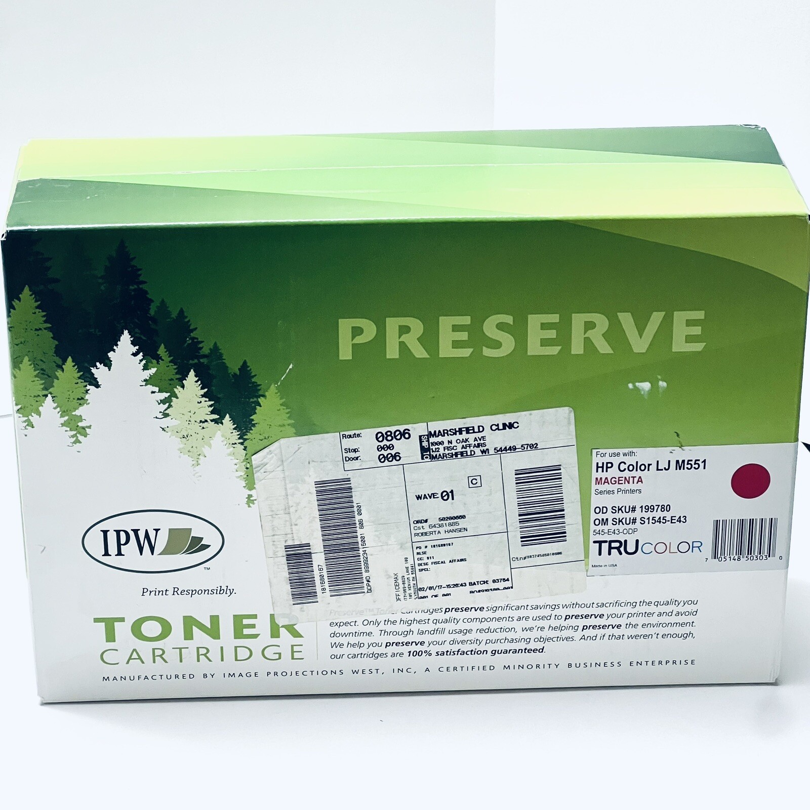 IPW Toner Cartridge 545-E43-ODP for use w/HP Color LJ M551 Magenta