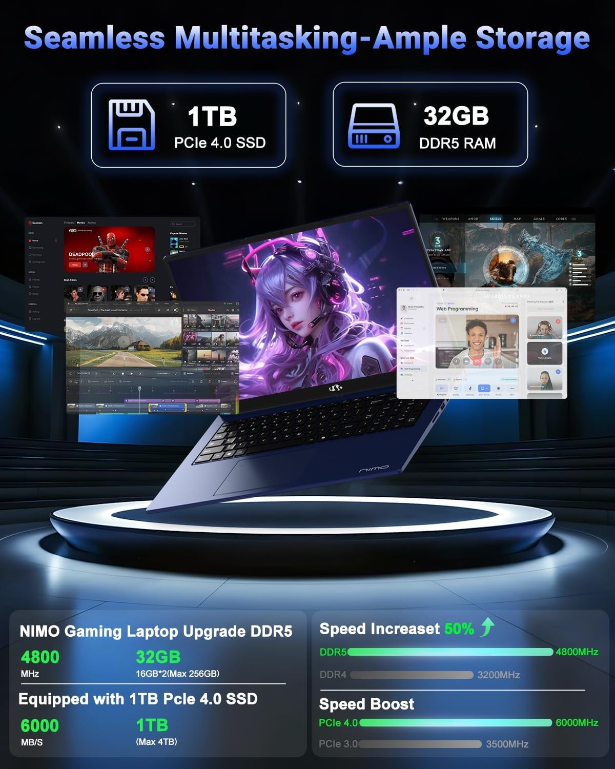 NIMO 17.3″ IPS FHD-Gaming-Laptop, AMD Ryzen 7 8745HS 32GB DDR5 RAM 1TB SSD