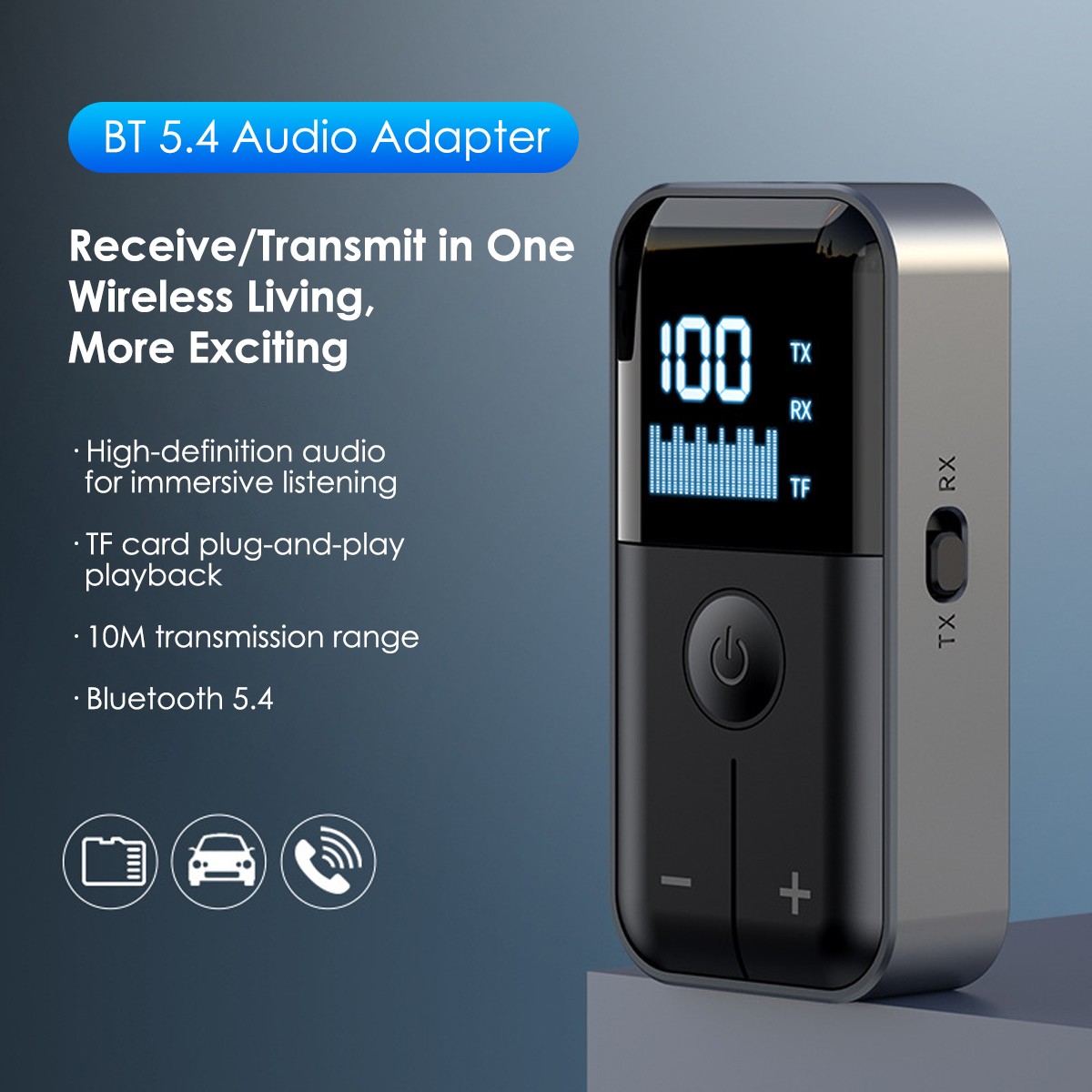 Digital Display Bluetooth 5.4 Audio Adapter TX RX Built-in Battery Type-C Fast