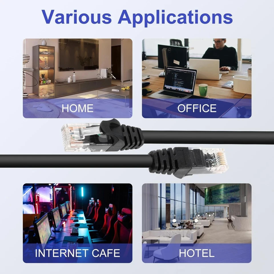 50ft Black Cat6 Ethernet Cable Heavy Duty Internet Cord with 25 Zip Ties