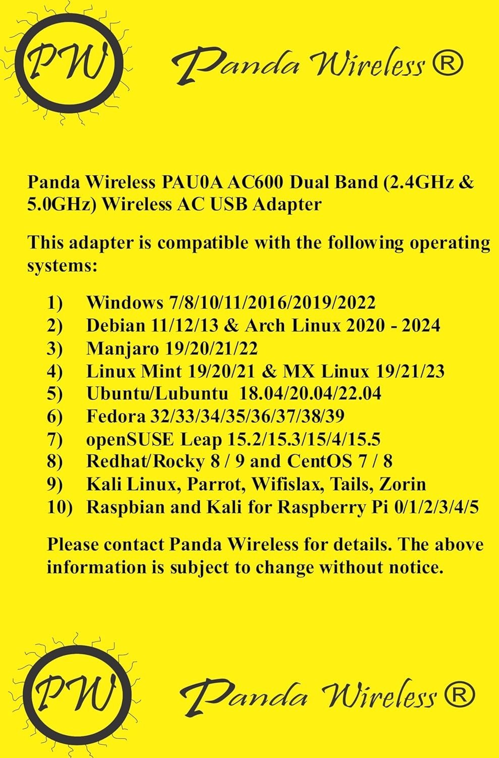 Panda Wireless PAU0A AC600 Dual Band 2.4GHz and 5GHz Wireless AC USB Adapter …