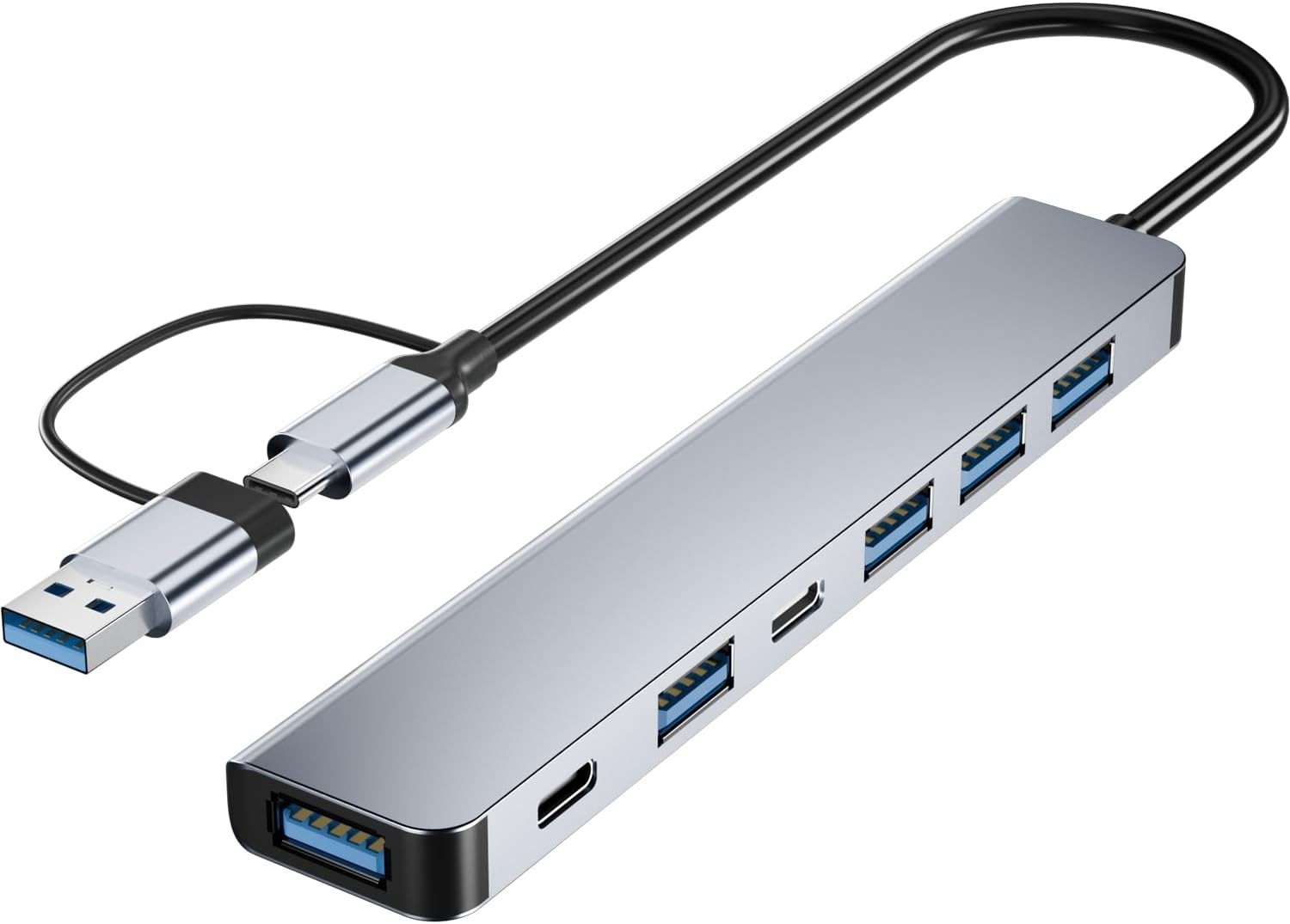 Elegantly Compact 7-in-1 Aluminum USB C Hub with 5Gbps Data Transfer Speed
