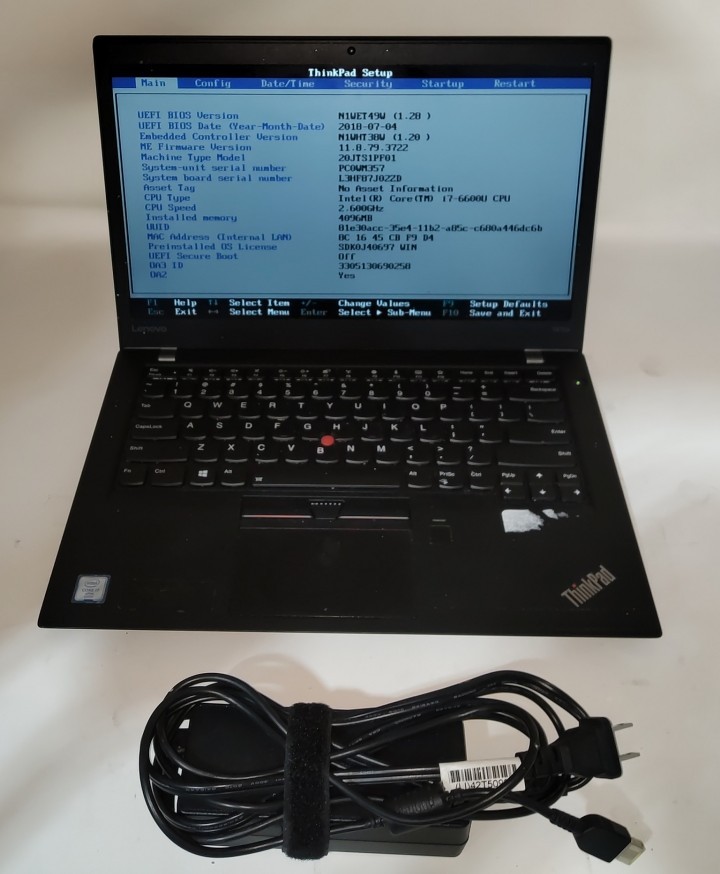LENOVO ThinkPad T470s W10DG Laptop Intel I7-6600U 4GB 128GB SEE NOTES