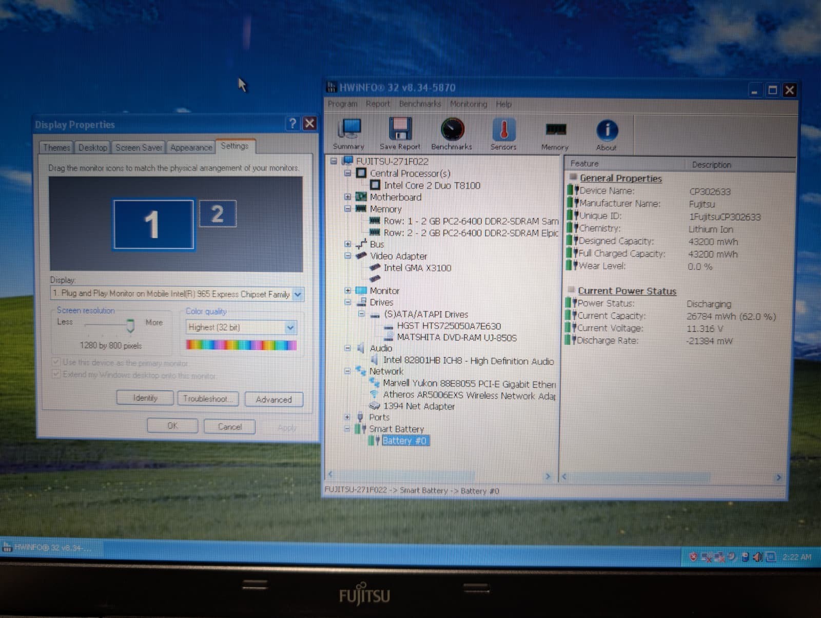 15″ FUJITSU LIFEBOOK A6120 | Core 2 Duo T8100 4GB RAM 500GB HDD | XP 32-Bit DVD