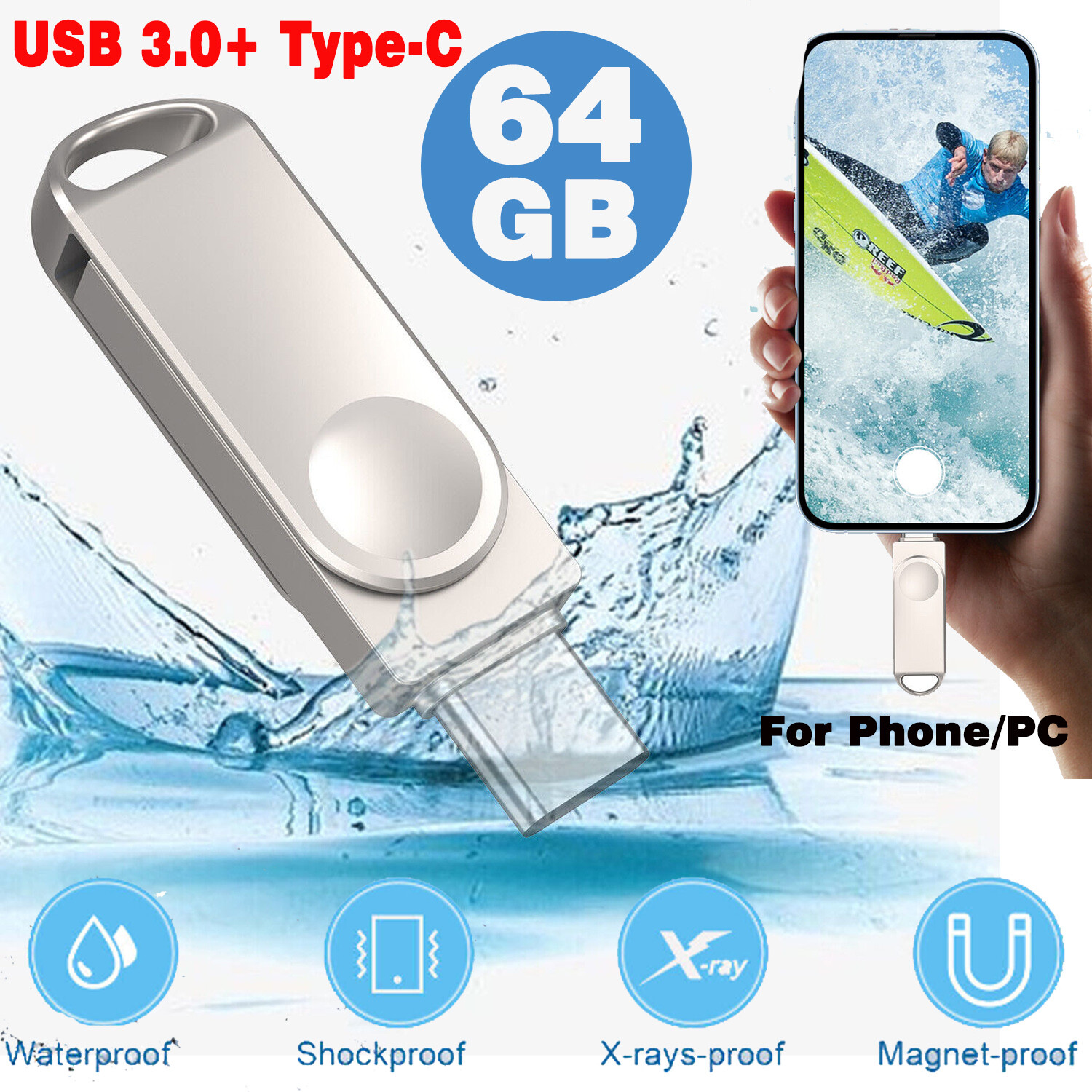 2-in 1 port 32GB 64GB 128GB USB A to USB-C Flash Drive USB 3.0 OTG Memory Stick