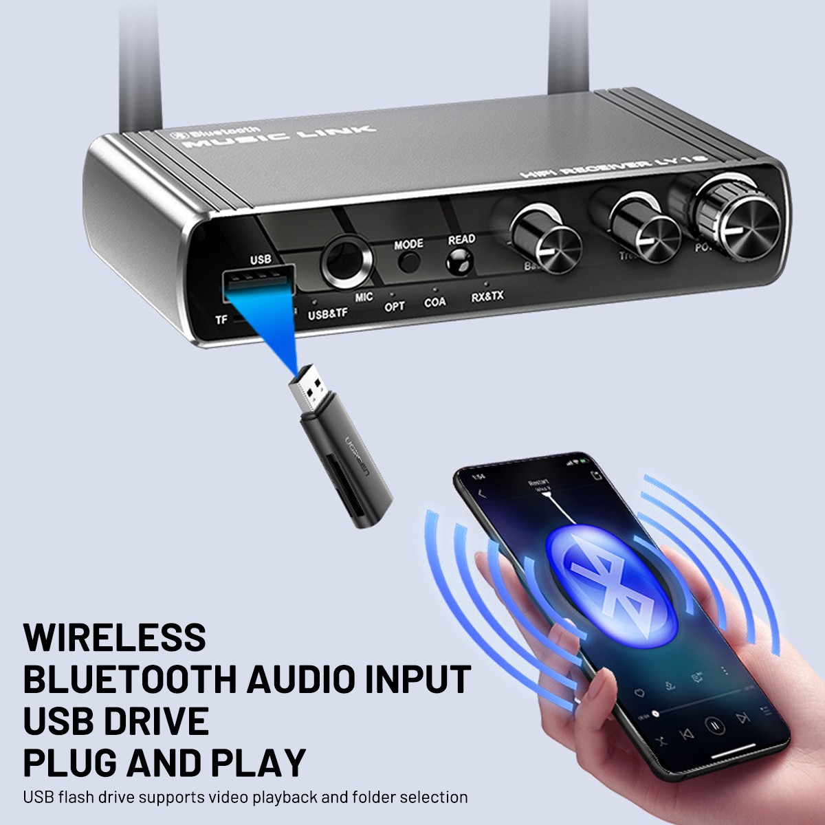 Bluetooth 5.4 Home Stereo Audio Receiver AUX/USB Optical HD Music to RCA Adapter