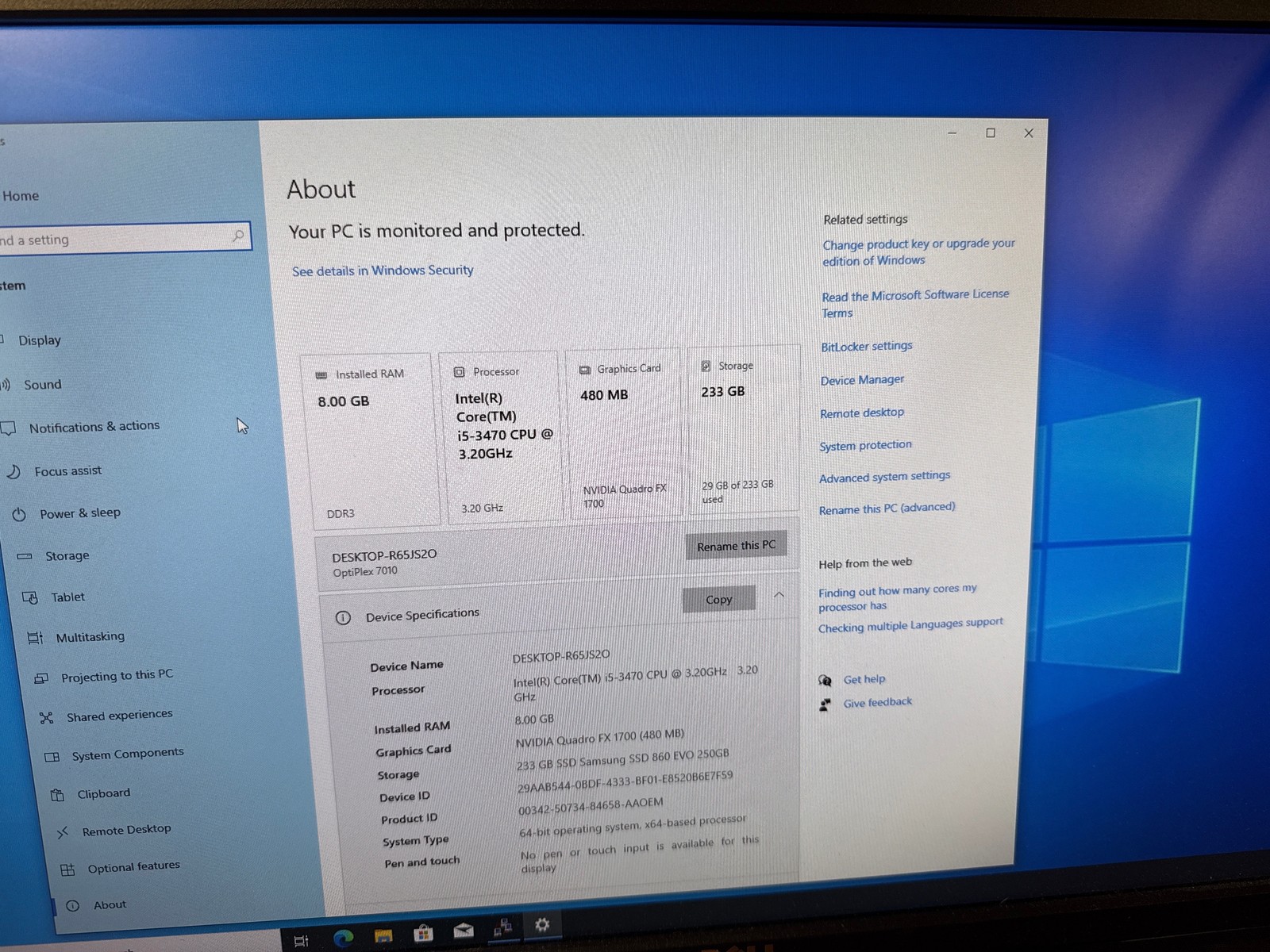 Dell OptiPlex 7010 MT Intel Core i5-3470 8 GB 250 GB SSD NVIDIA Quadro FX 1700
