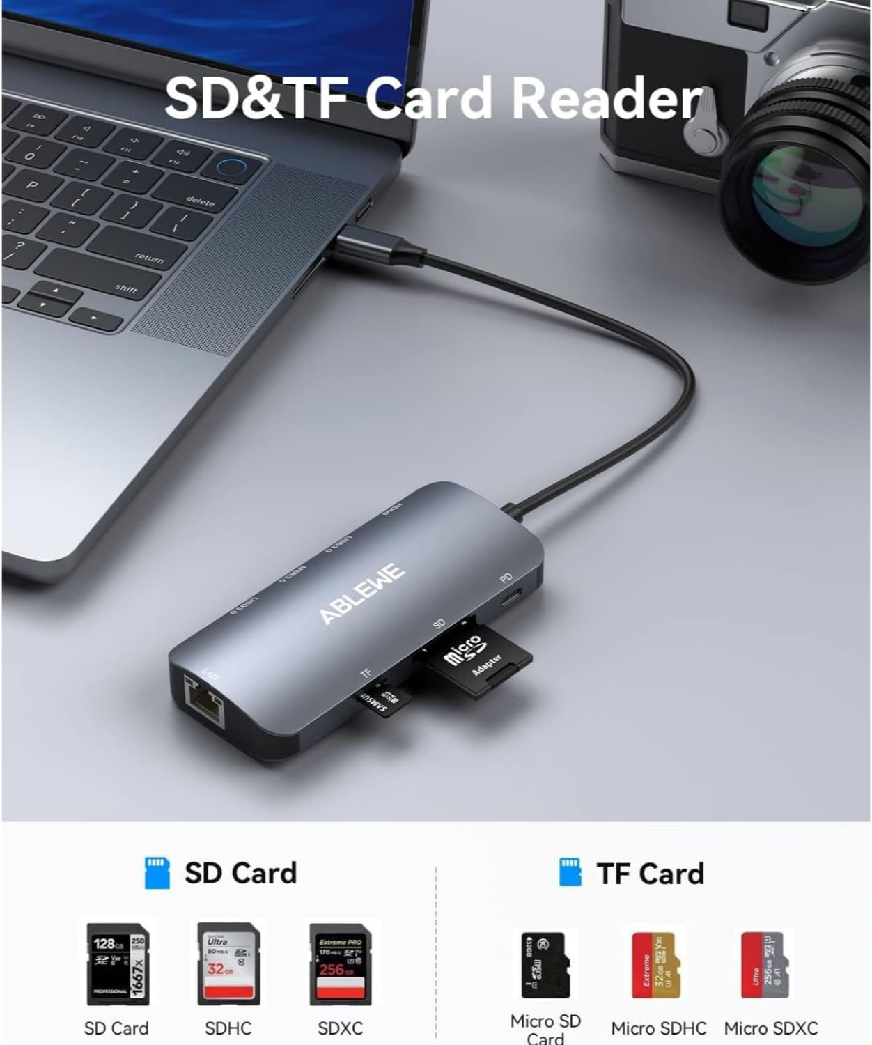 USB C Hub Ethernet, 8 in 1 Multiport USB C to HDMI Adapter 4K@60Hz,1000Mbps, 100