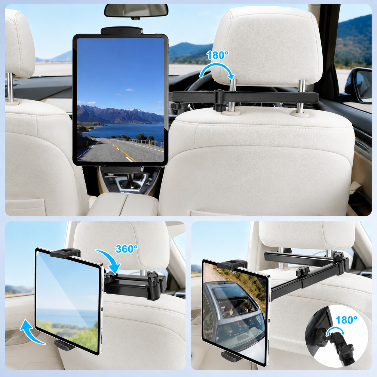 360° Rotating Car Headrest Phone Tablet Holder Adjustable Rear Seat Mount 5-13″