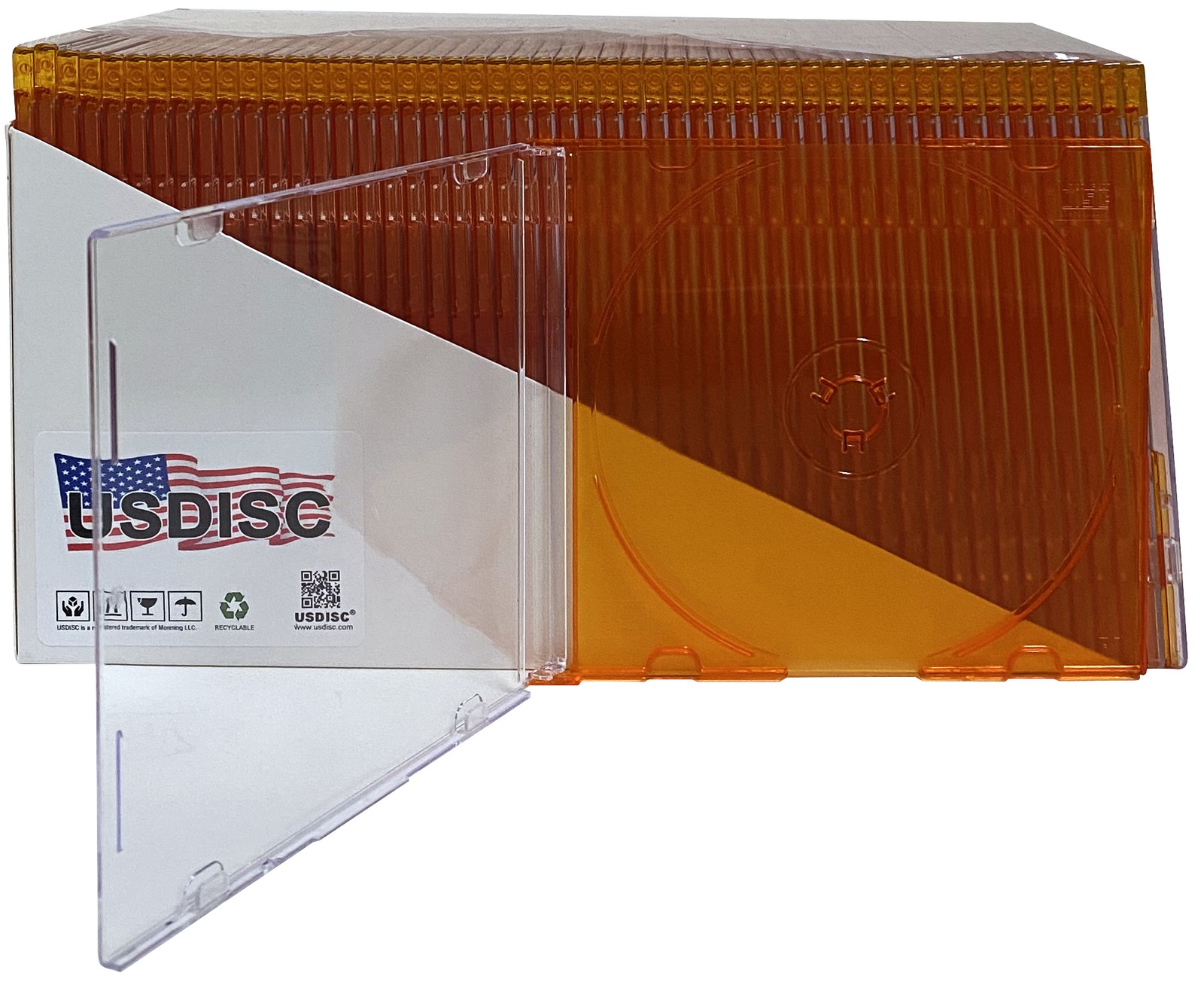 USDISC CD Jewel Cases Slimline 5.2mm, Single 1 Disc (Clear Orange) Lot