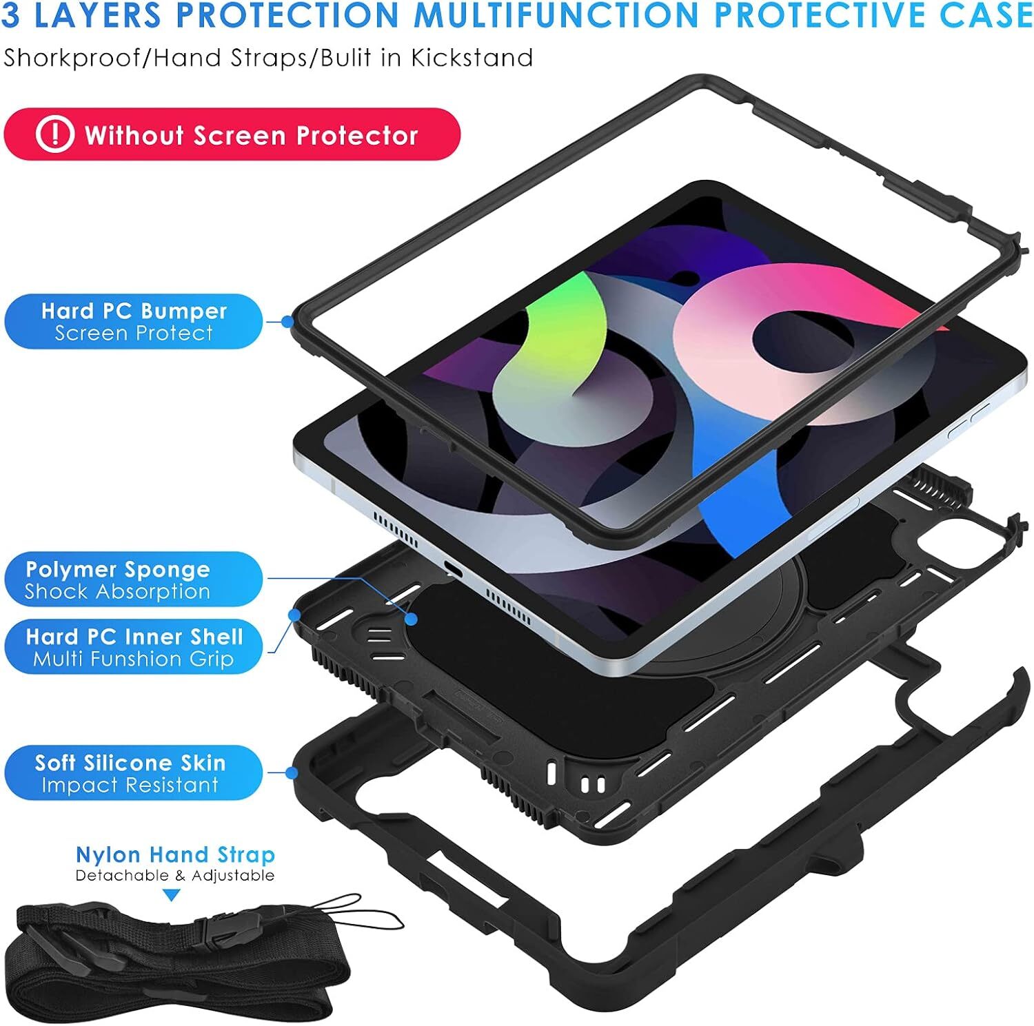 Rotating Case for iPad Pro 11 (M4/M5) 2024/2025 Shockproof Protector with Strap