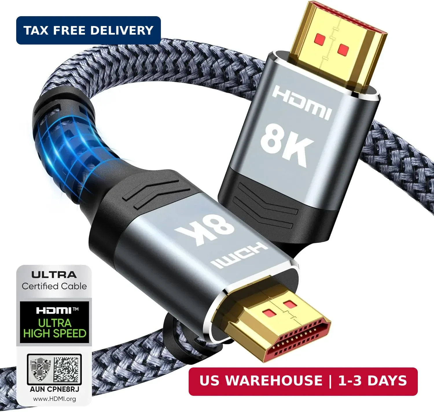 Highwings 8K 10K 4K HDMI Cable 48Gbps 6.6FT/2M, Certified Ultra High Speed 2.1 H