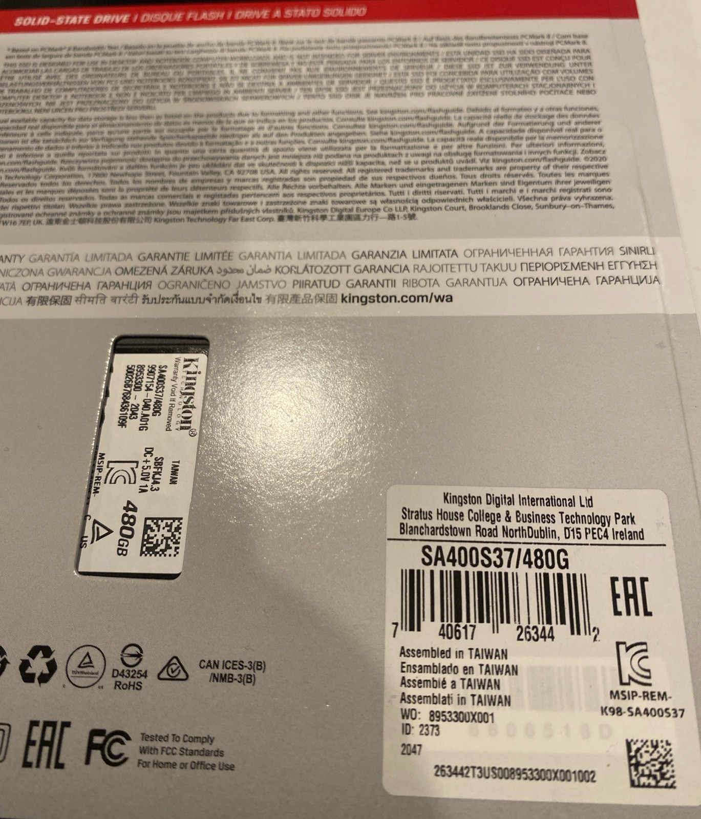 Kingston 480GB A400 SATA III SSD 3D NAND 2.5”/7mm Cased SA400S37/480G