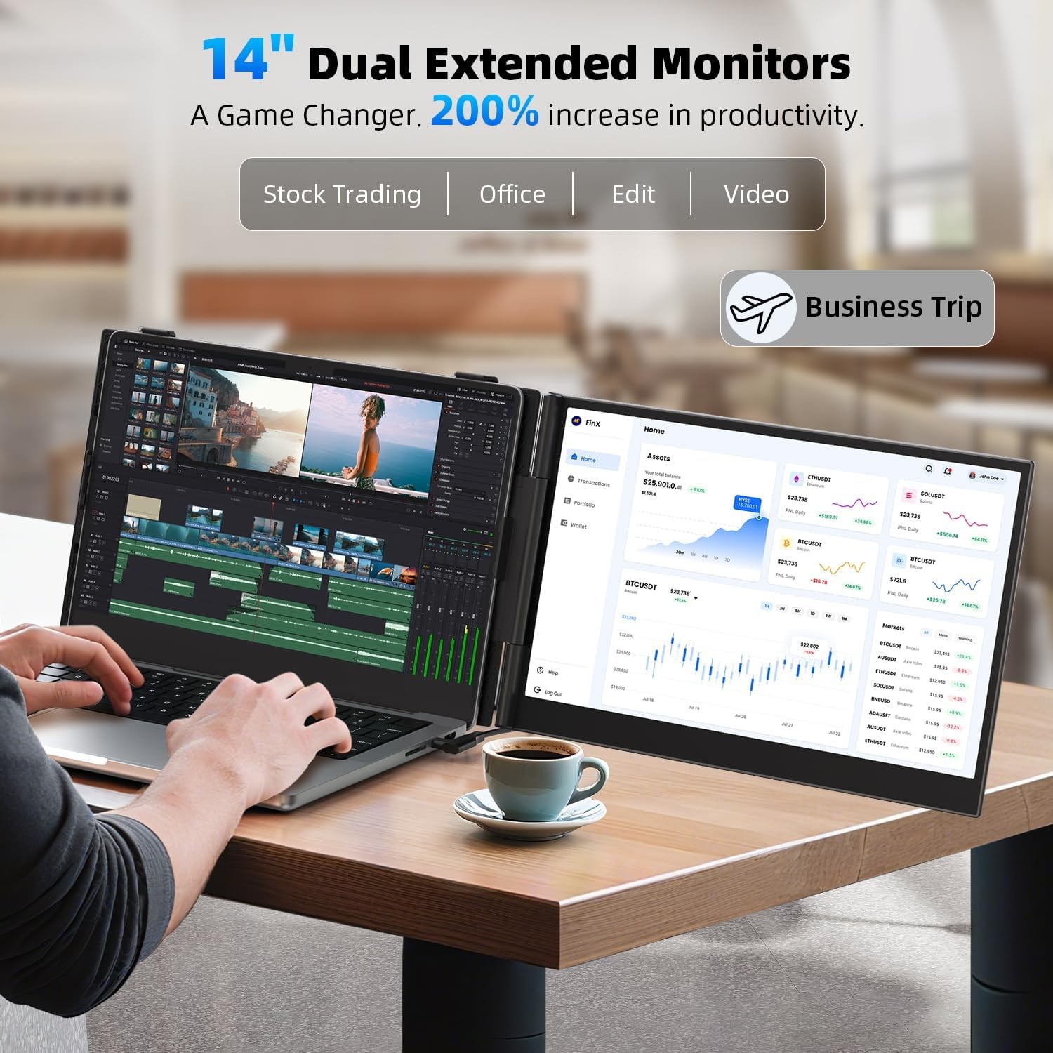 14″ FHD Dual Laptop Screen Extender – Ultra Thin Portable Monitor, 1.3lbs