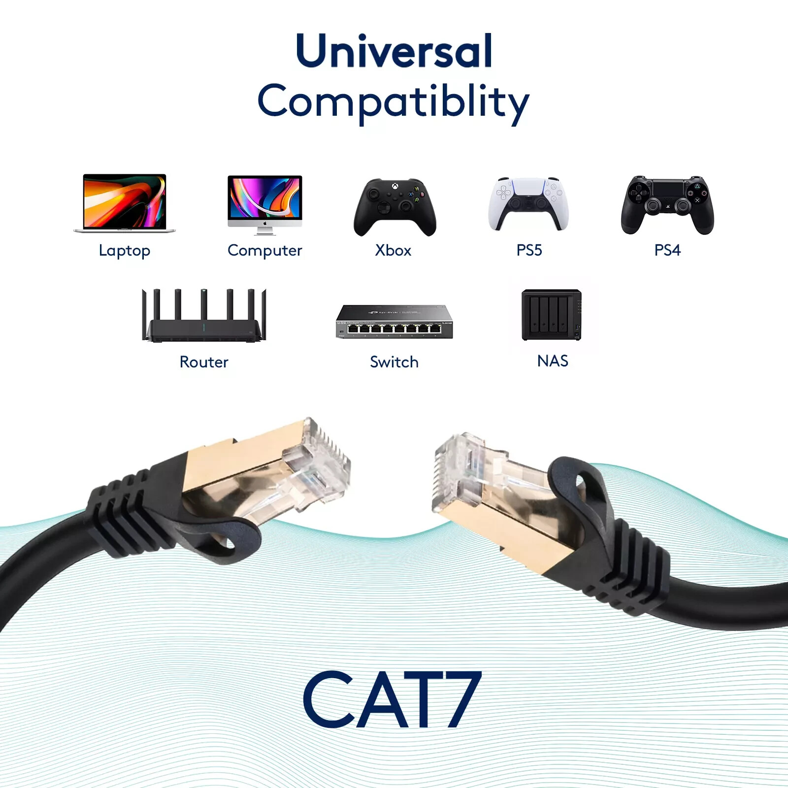 CAT7 S/FTP PATCH CORD Cable GOLD PLATED 6FT-75FT Multi Pack LOT Black